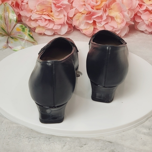 VINTAGE Magdesians Black Leather Block Heed Slip on Shoes Size: 8 - Picture 4 of 13